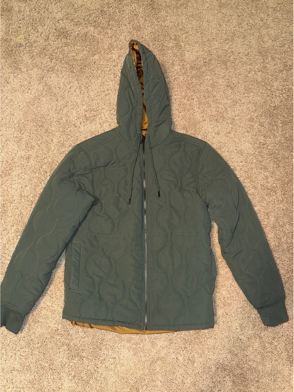 Swiss Tech Quilted Hooded Jacket with Gold Satin Lining, Size Small